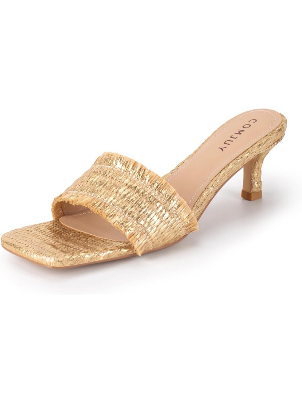 Women's Heeled Sandals 2 Inch Kitten Heels Gold Square Toe Summer Heels